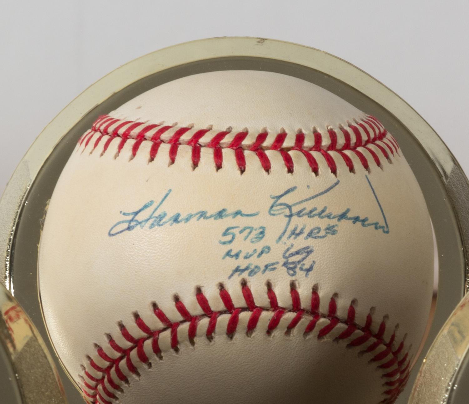 A Collection of Eleven 500 Home Run Club Autographed Baseballs Height of display case 9 inches x width 36 1/2 x depth 10 inches.