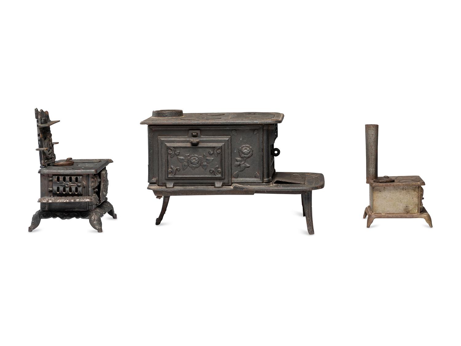 Three Salesman's Sample or Child's Toy Cast Iron Stoves