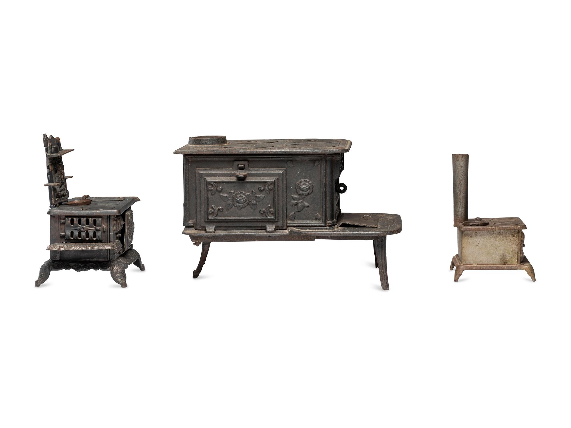Three Salesman's Sample or Child's Toy Cast Iron Stoves