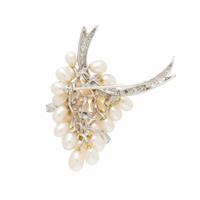 BICOLOR GOLD, DIAMOND, AND CULTURED PEARL CONVERTIBLE BROOCH
