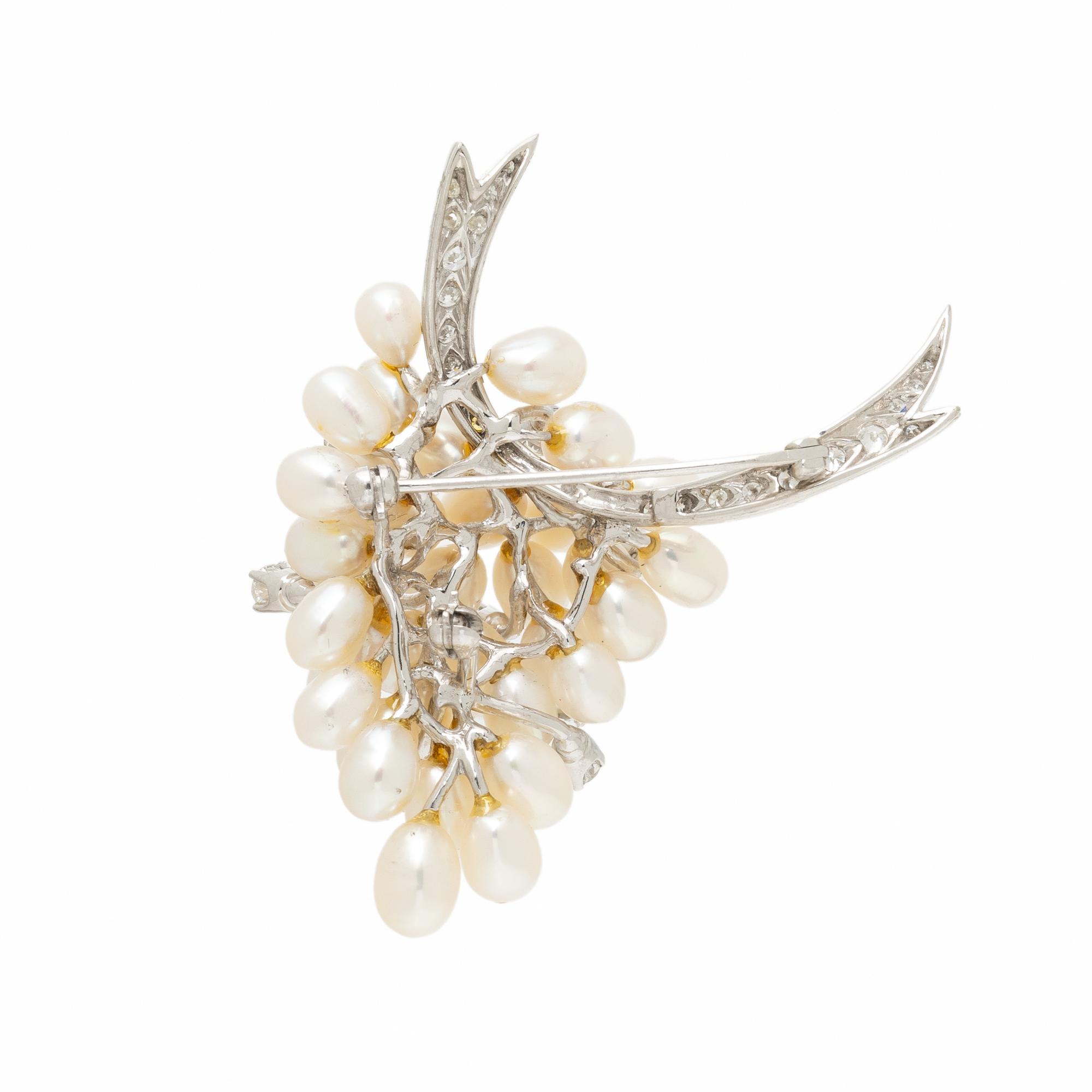 BICOLOR GOLD, DIAMOND, AND CULTURED PEARL CONVERTIBLE BROOCH