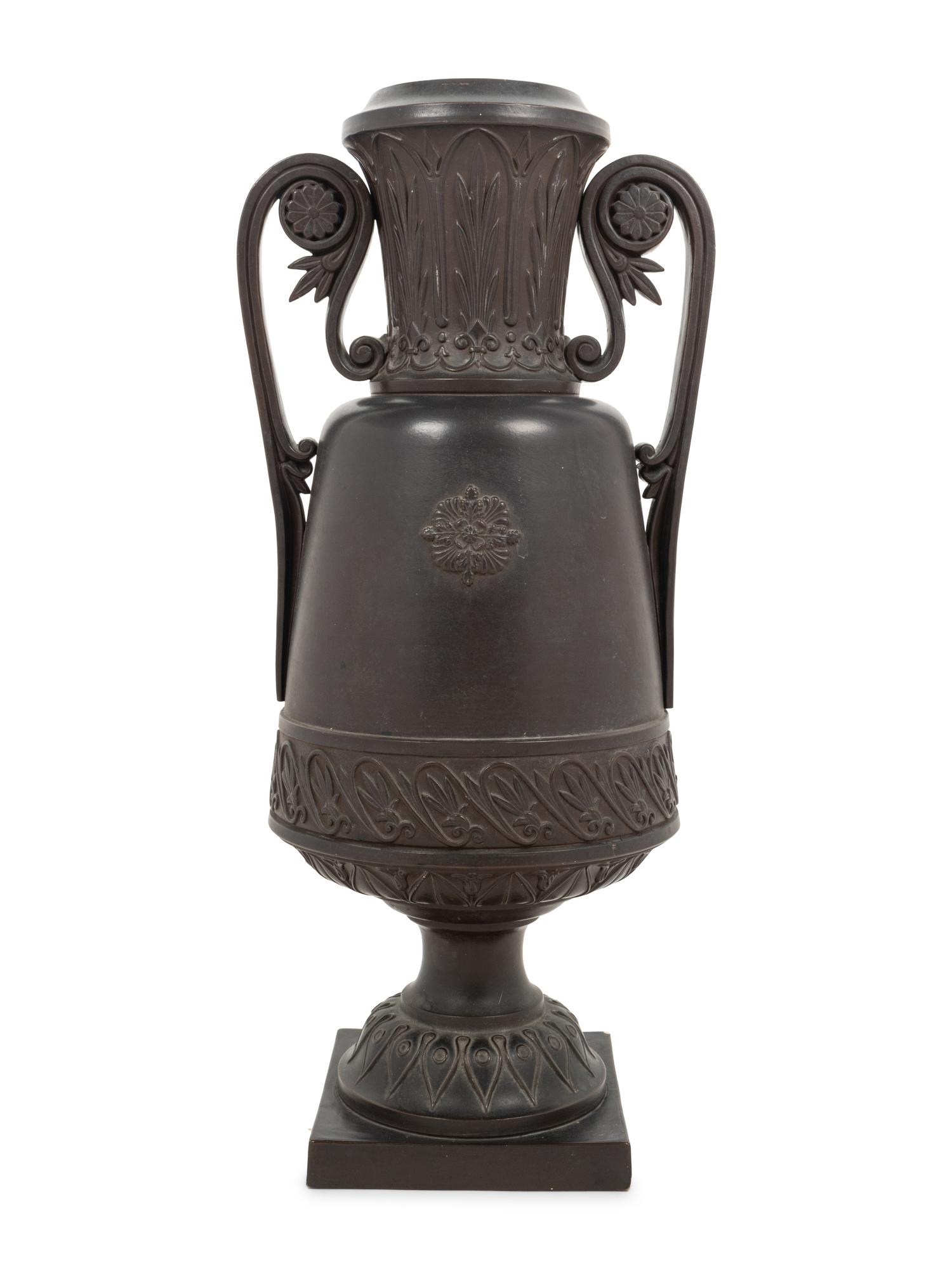 A Neoclassical Black Glazed Composition Vase