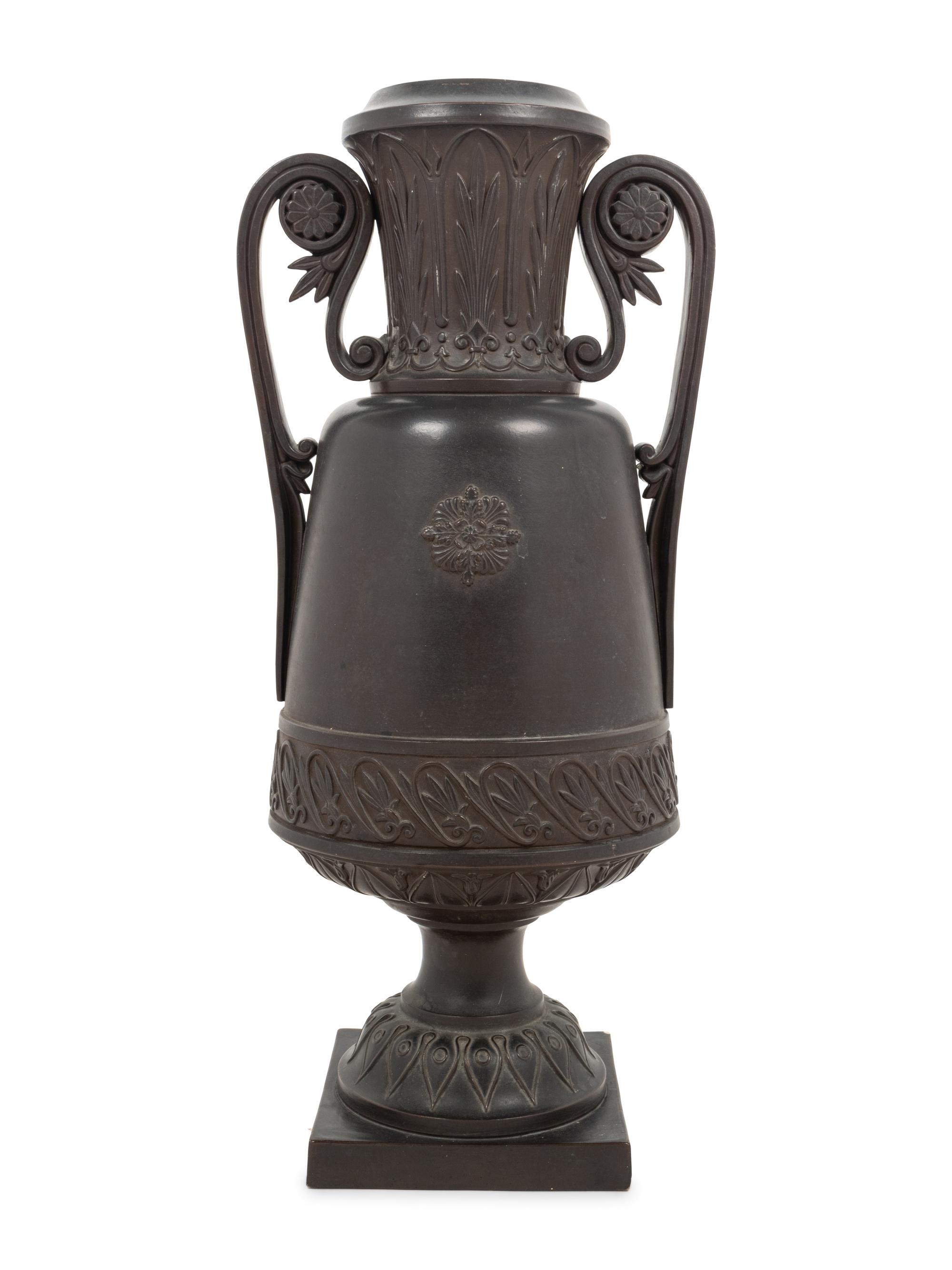 A Neoclassical Black Glazed Composition Vase