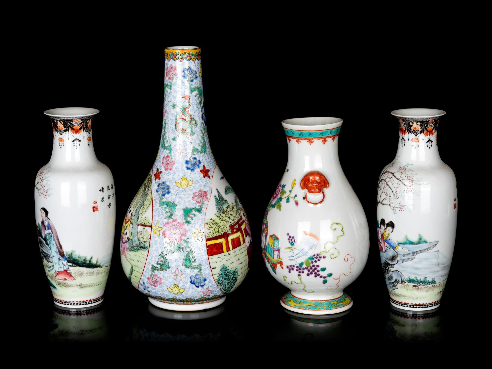 Four Chinese Famille Rose Porcelain Vases