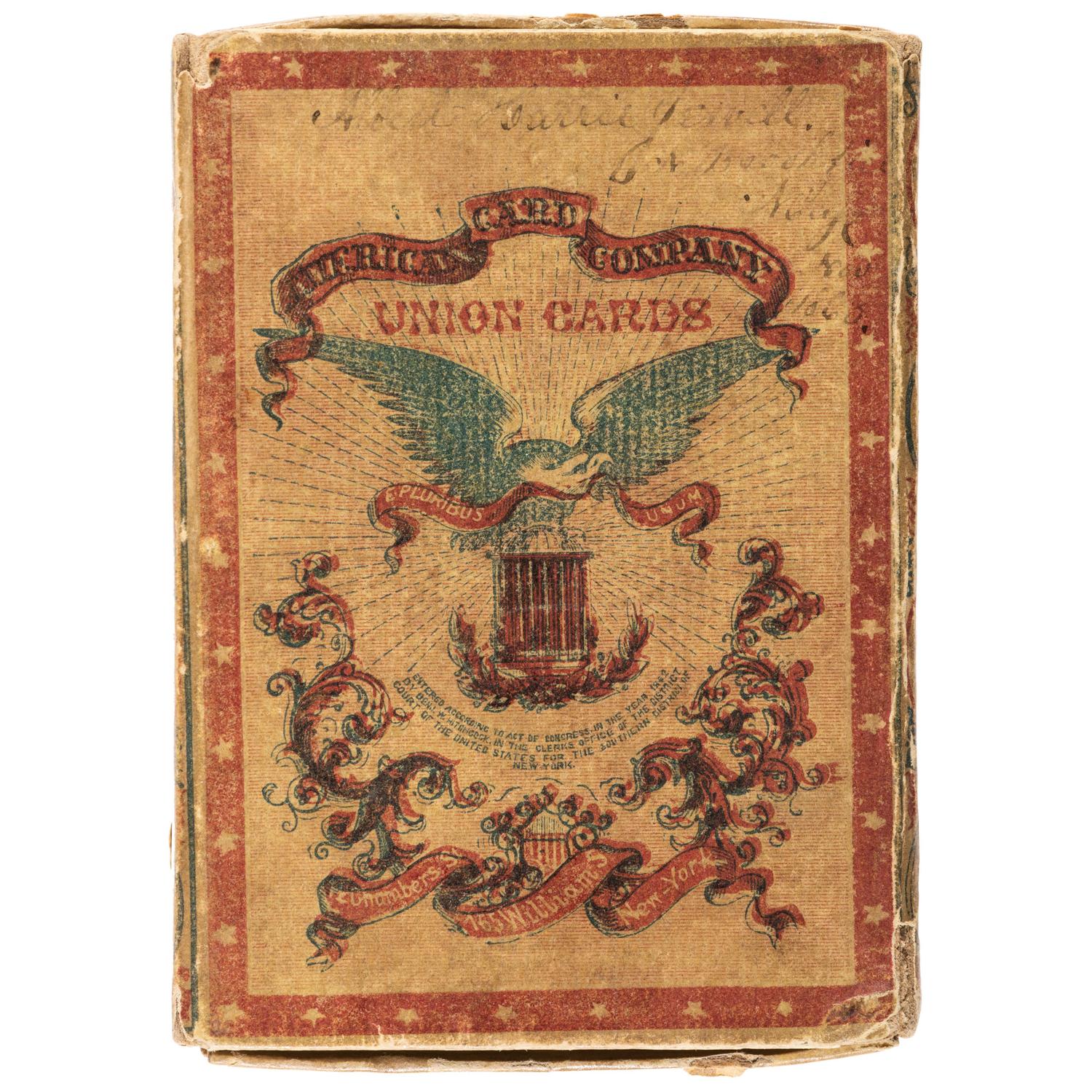 Union Playing Cards . New York: American Card Co., [ca 1863]. Complete set of Civil War playing cards with original box.