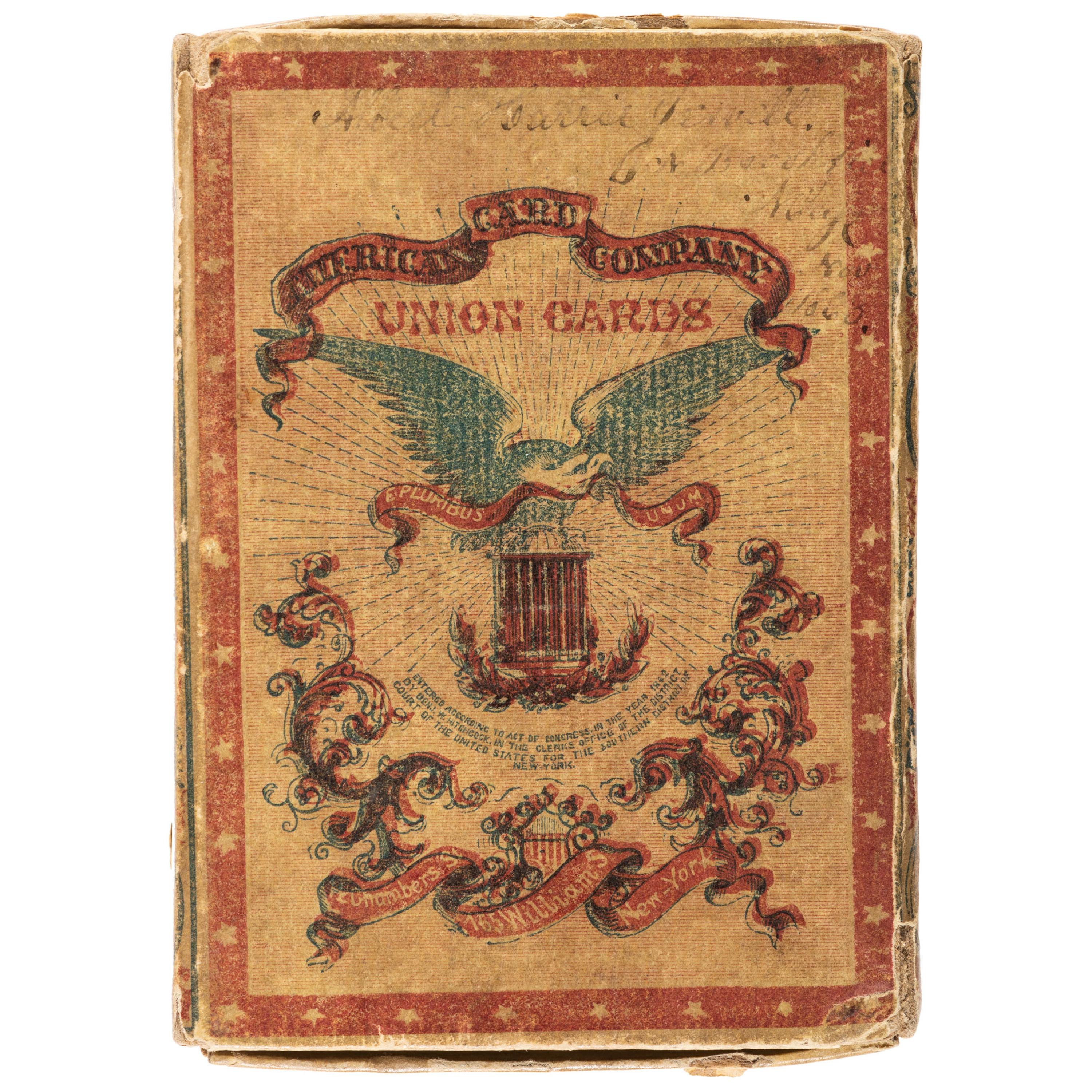 Union Playing Cards . New York: American Card Co., [ca 1863]. Complete set of Civil War playing cards with original box.