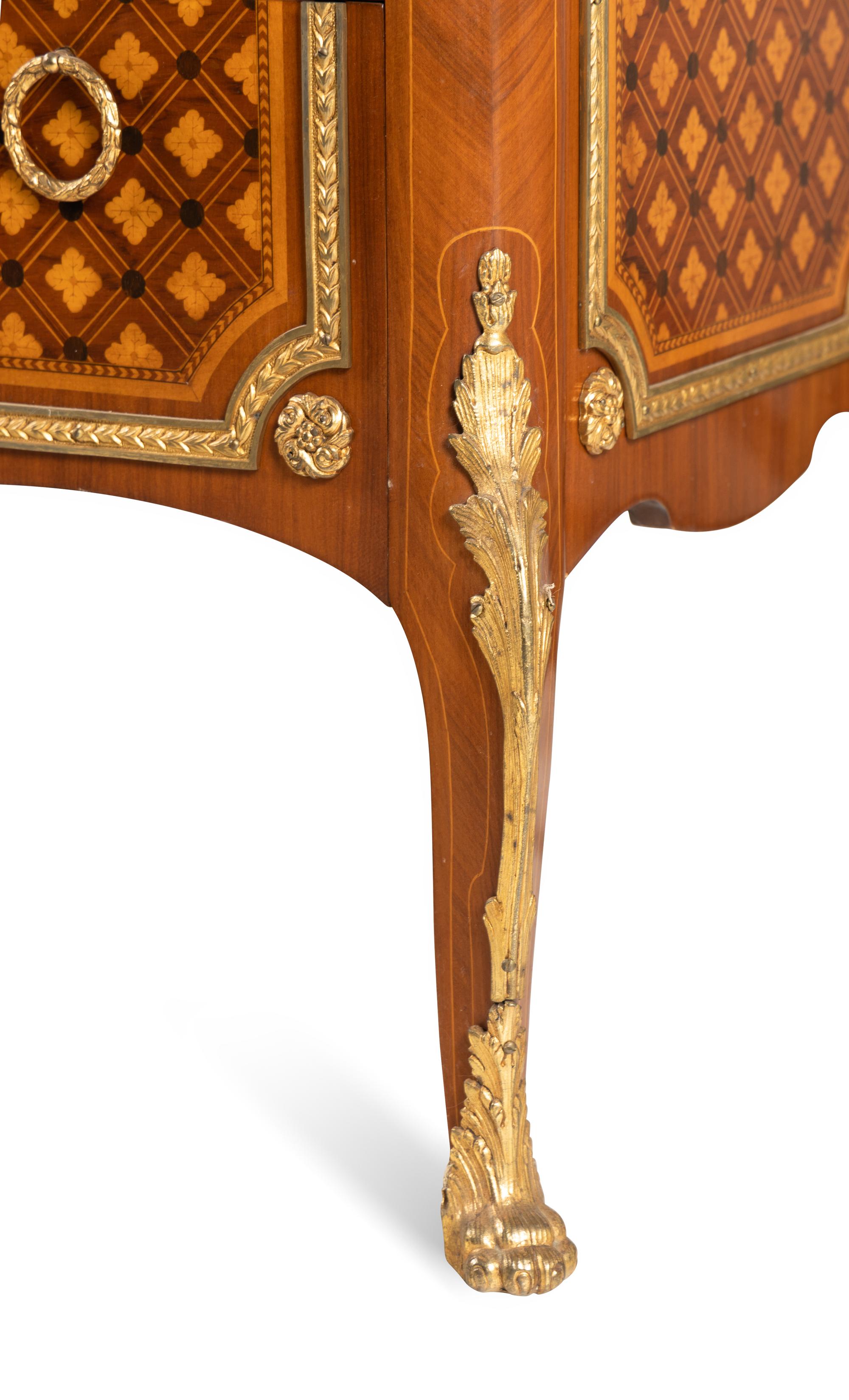 A Louis XVI Style Marquetry Marble-Top Commode