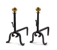 A Pair of Brass and Iron Andirons Height 21 inches. — 18TH/19TH CENTURY