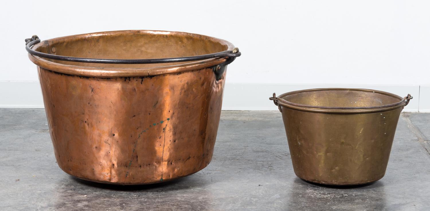 Two Copper Cauldrons Diameter of larger 23 inches.