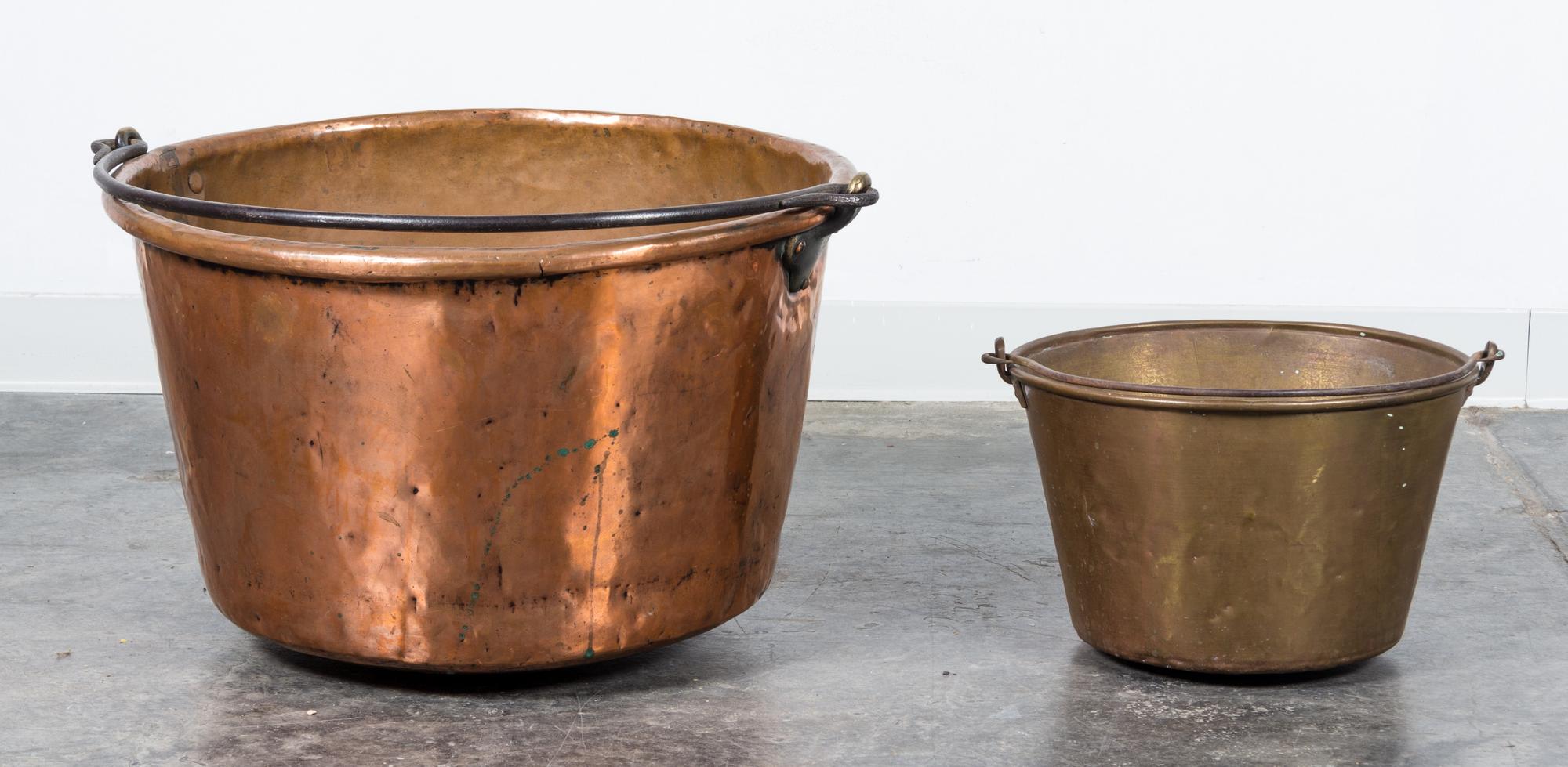 Two Copper Cauldrons Diameter of larger 23 inches.
