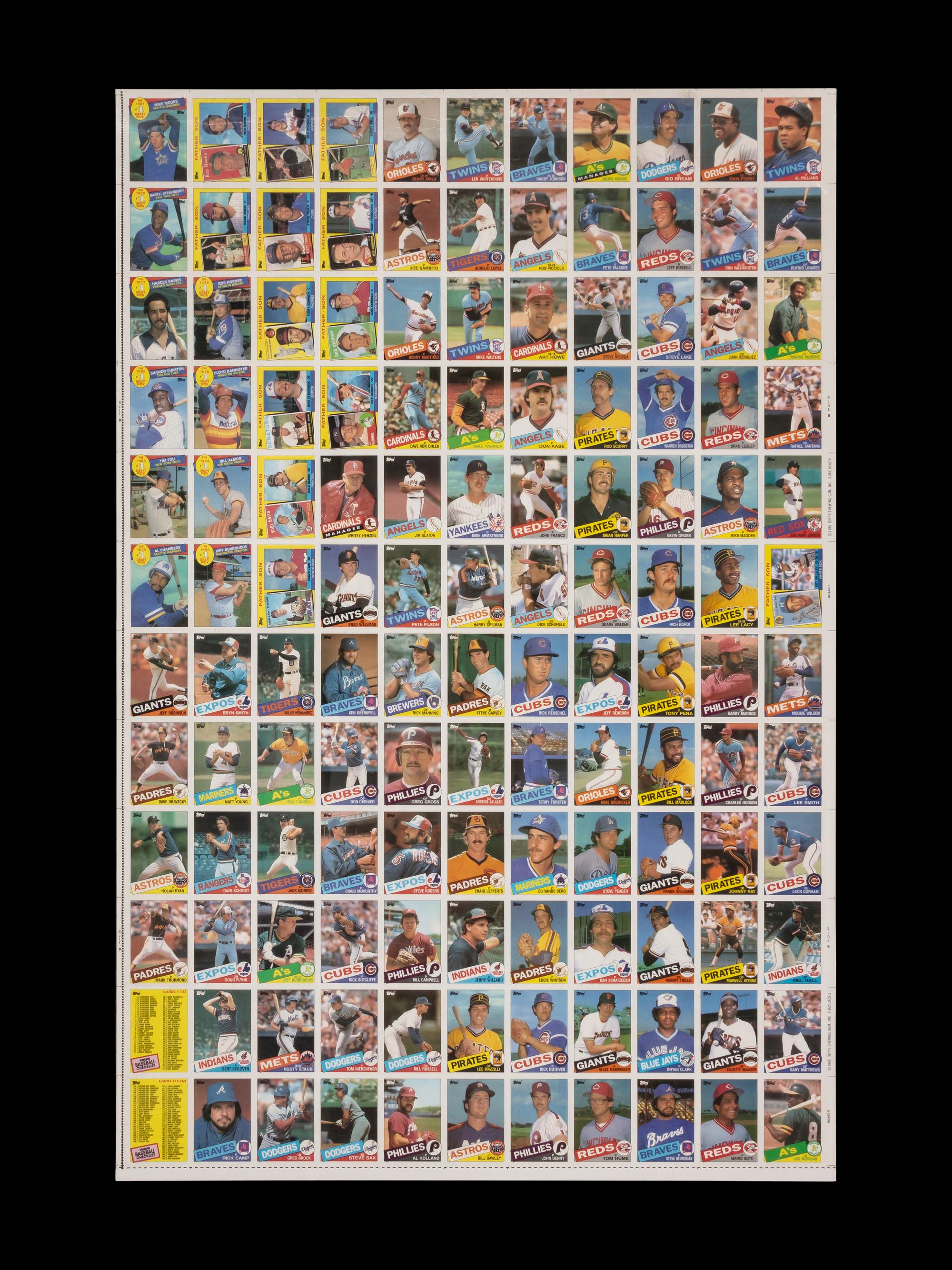 A Complete Set of 1985 Topps Baseball Cards in Six Uncut Sheets Featuring Mark McGwire, Roger Clemens and Kirby Puckett Rookie Cards