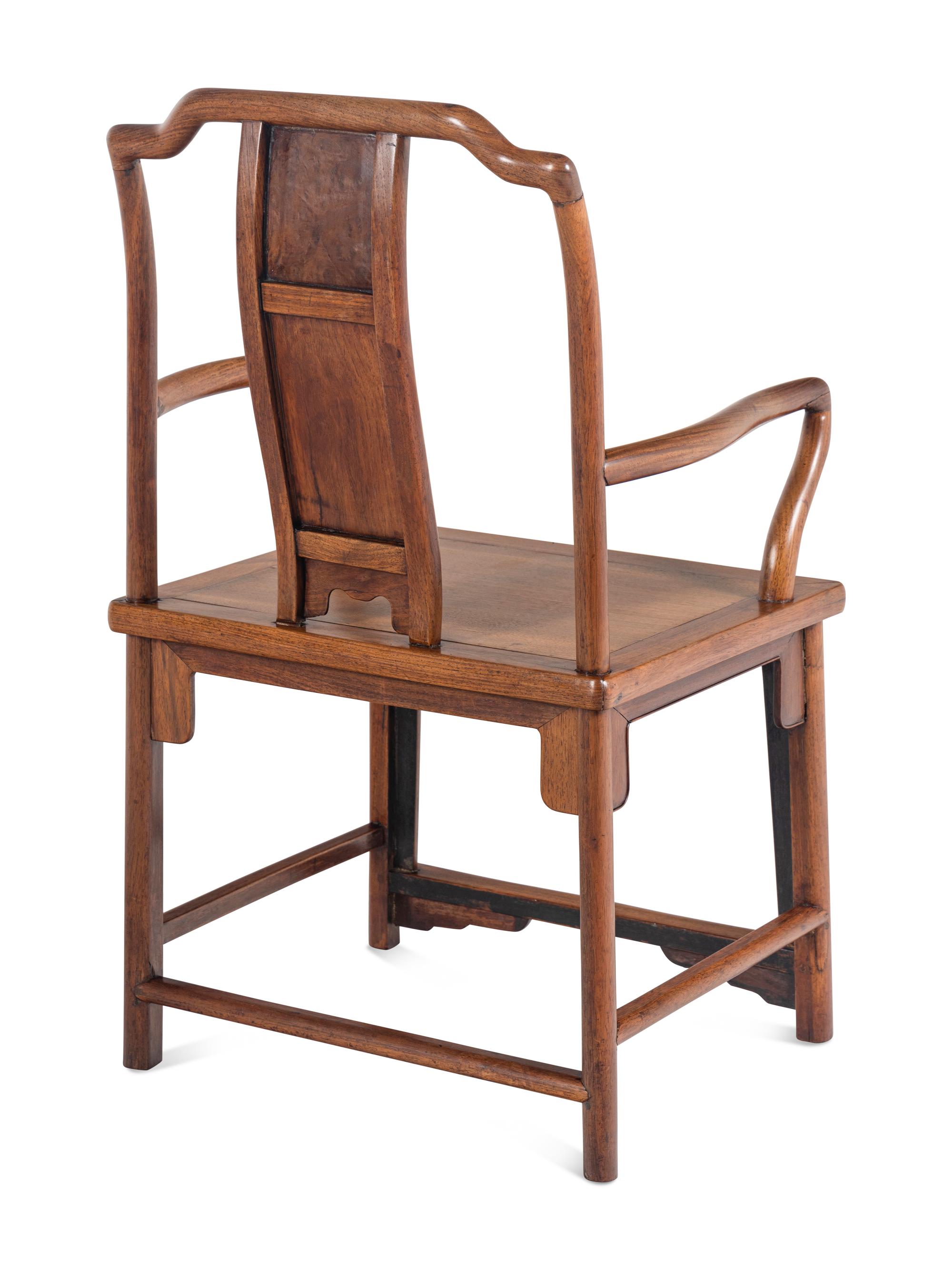 A Pair of Chinese Huanghuali and Burlwood Continuous Yoke Back Armchairs, Nanguanmaoyi
