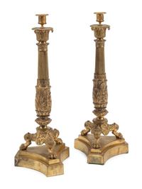 A Pair of French Gilt Bronze Candlesticks