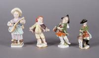 A Collection of Four Meissen Porcelain Figures, Height of tallest 4 1/4 inches.