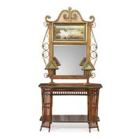 A pair of polychrome painted wicker and fabric-lined table lamps american, circa 1900