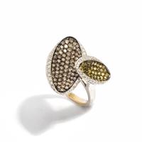 DIAMOND, COLORED DIAMOND, YELLOW SAPPHIRE, AND WHITE GOLD RING