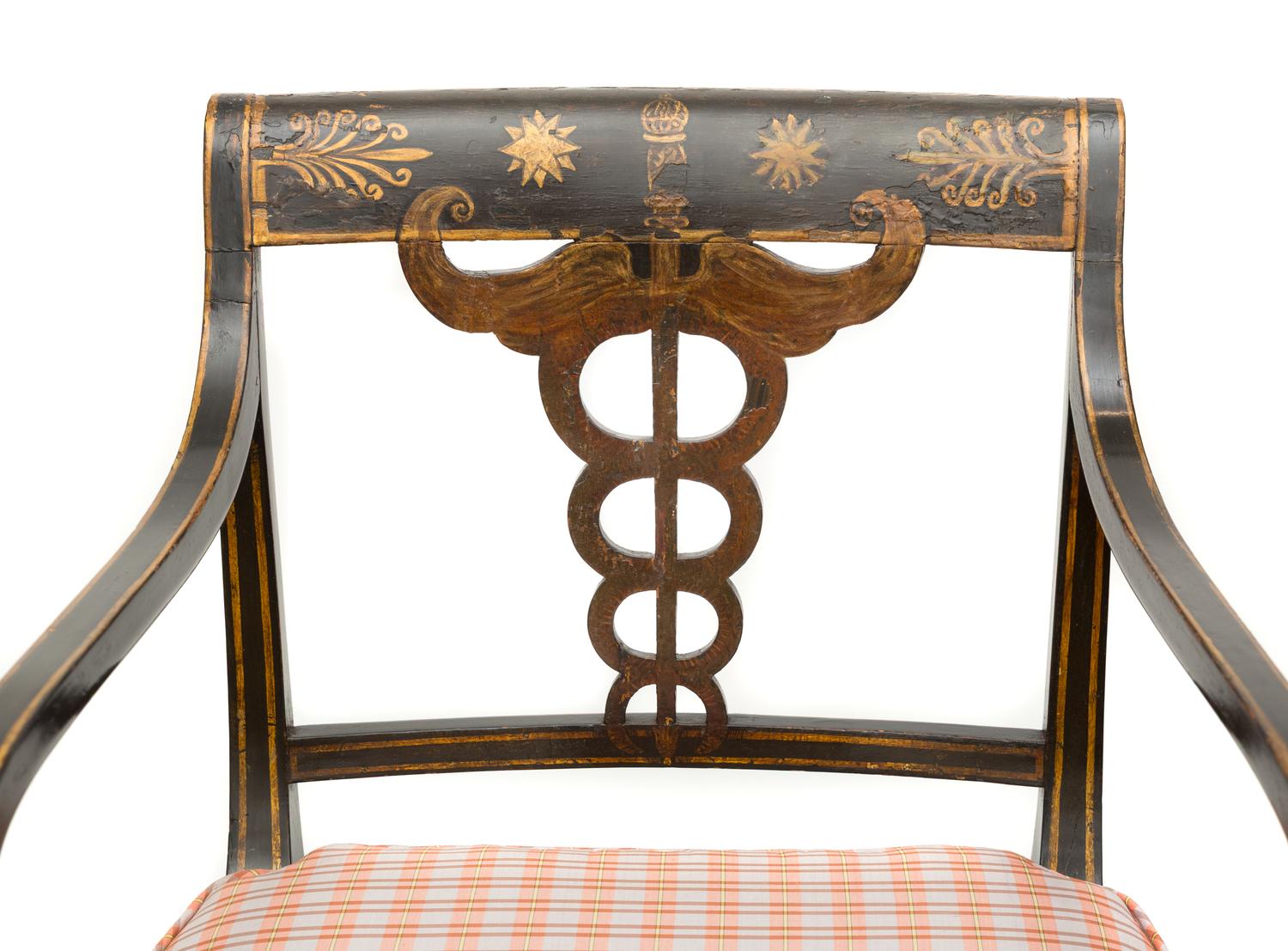 A Regency Black Painted Parcel Gilt Armchair