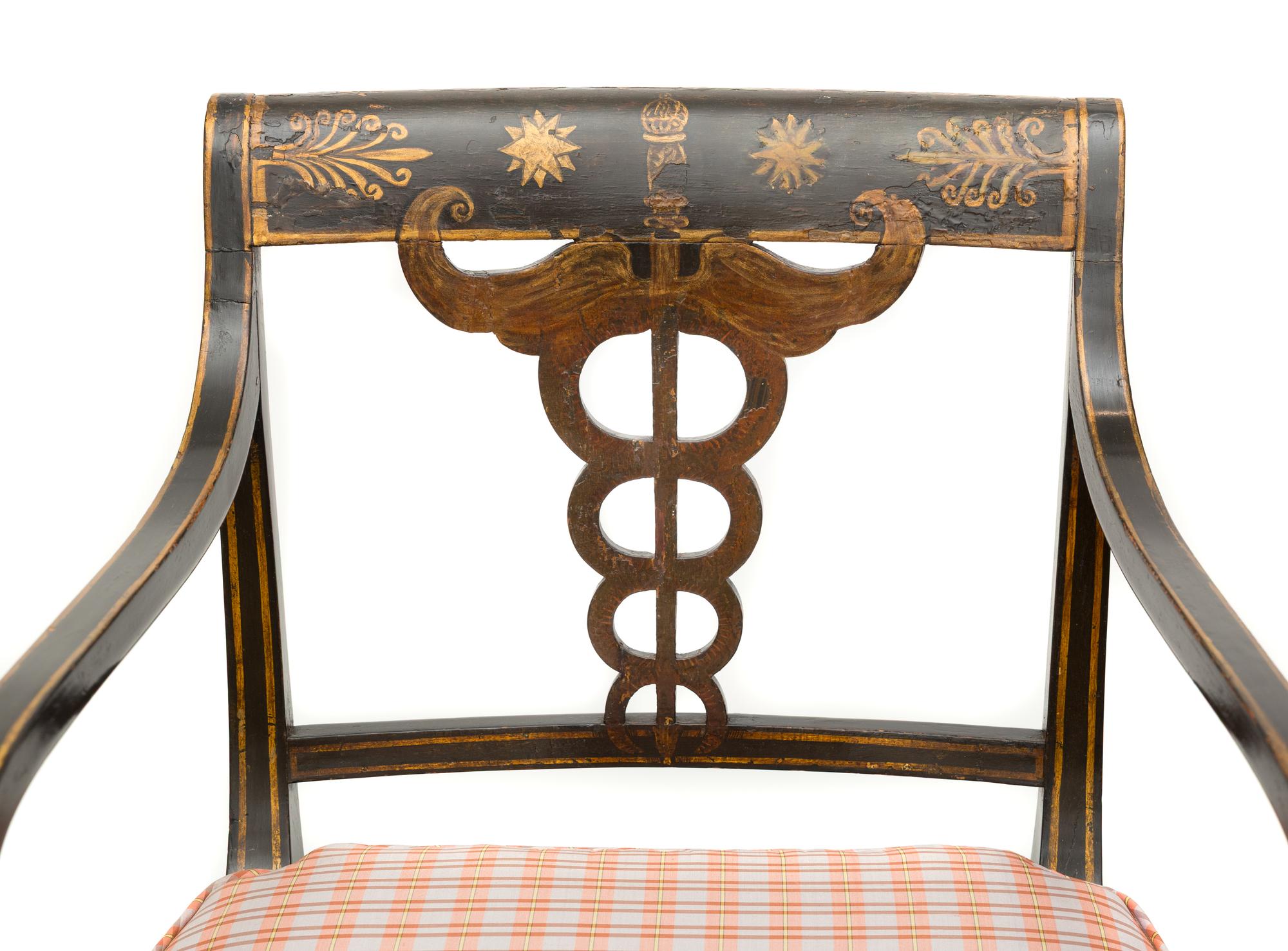A Regency Black Painted Parcel Gilt Armchair