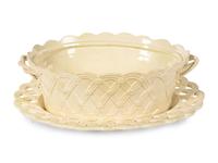 An English Creamware Covered Basket and Underplate