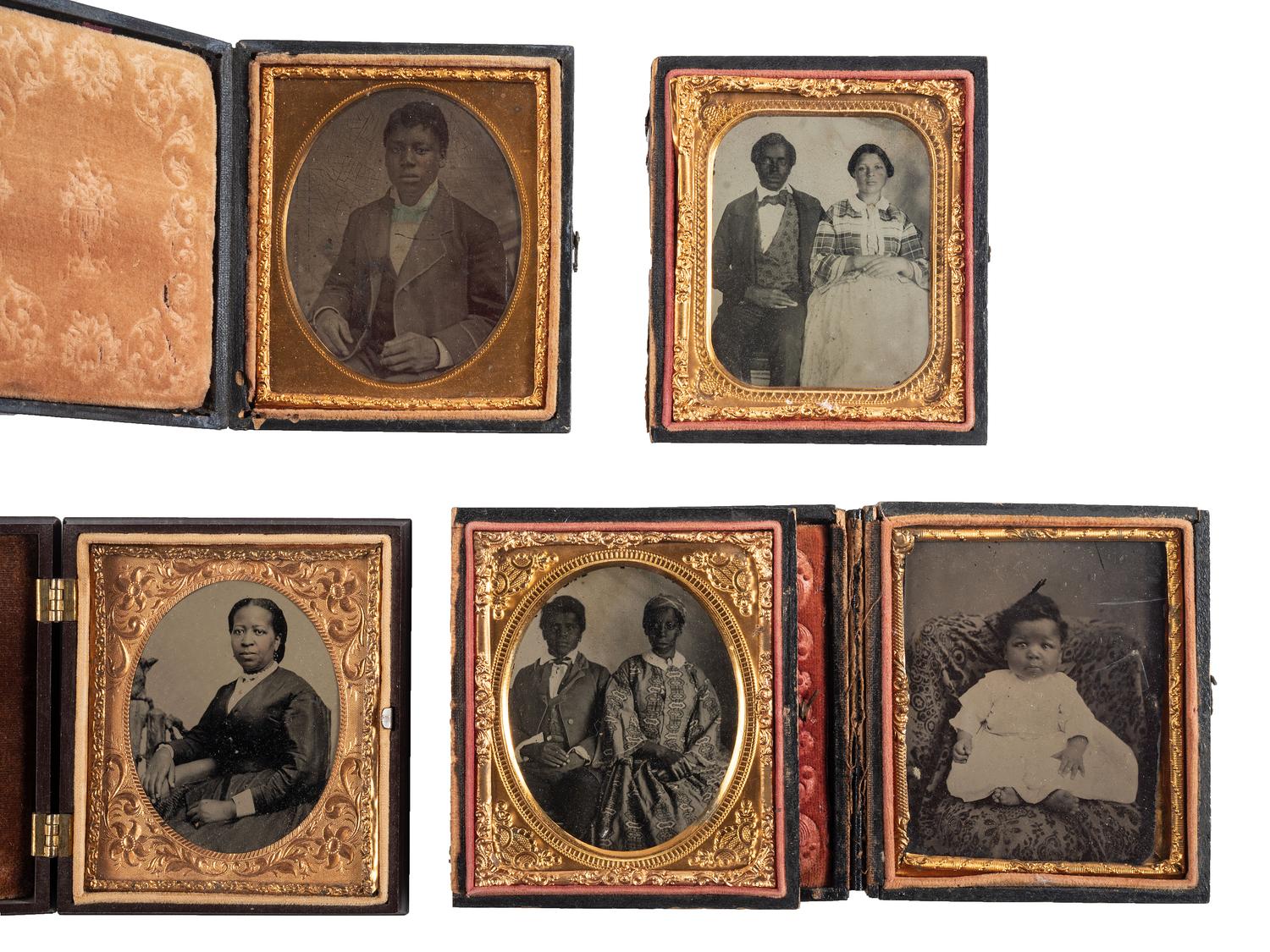 [EARLY PHOTOGRAPHY]. A group of 5 ambrotype and tintype portraits of African American subjects, including: