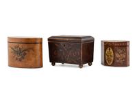A Group of Three English Polychrome Decorated Tea Caddies
