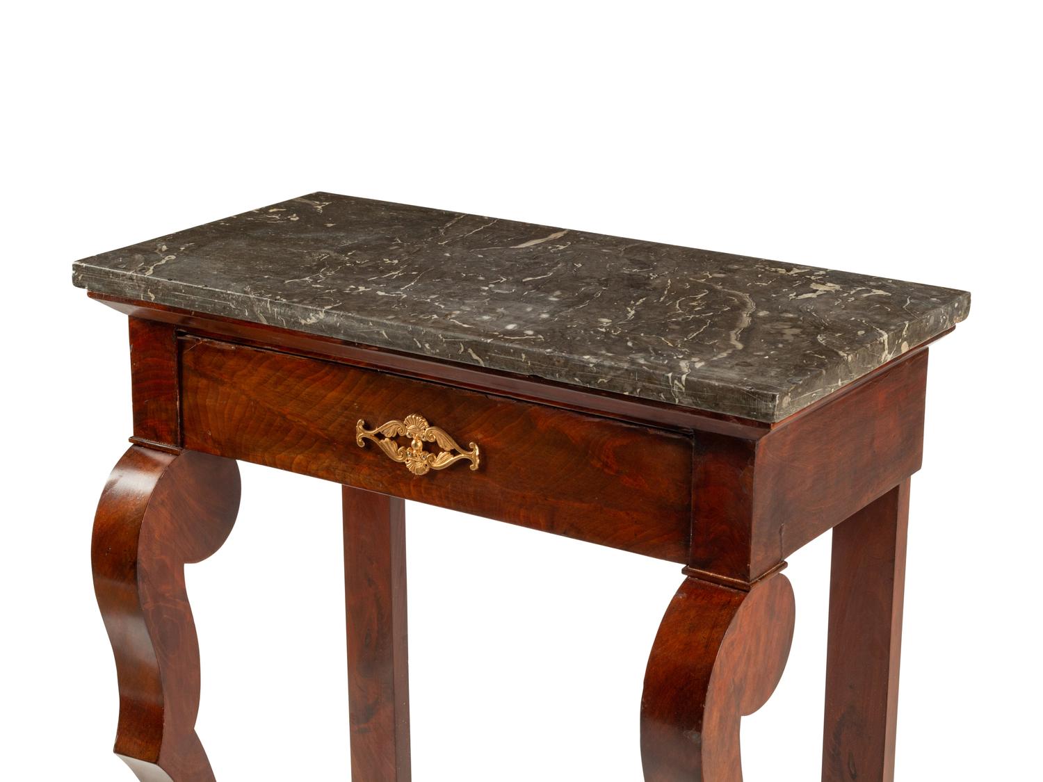 An Empire Style Gilt Bronze Mounted Mahogany Marble-Top Pier Table