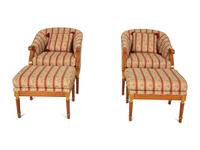 A Pair of Louis XVI Style Bergeres with Matching Ottomans