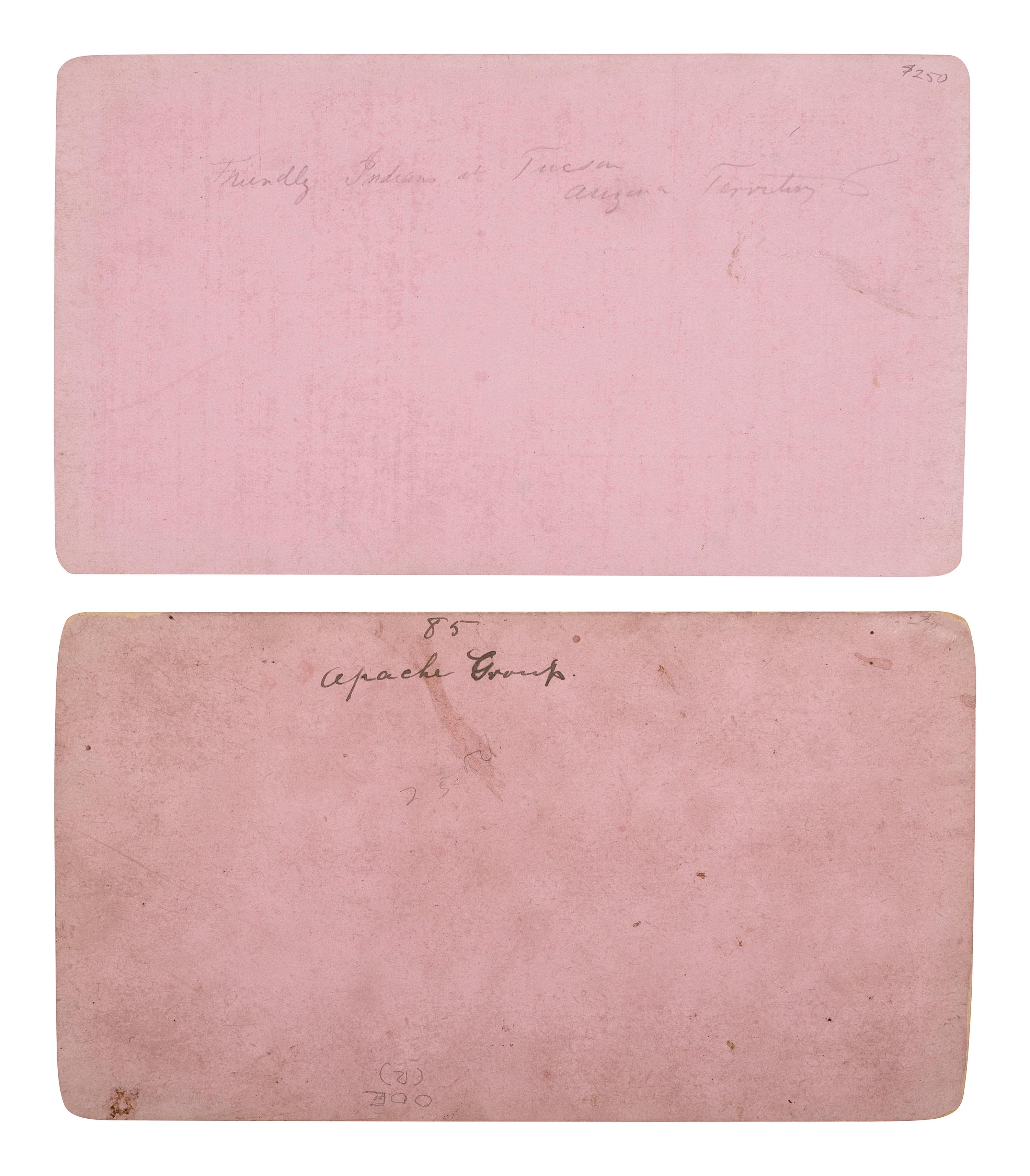 [NATIVE AMERICANS]. BUEHMAN & HARTWELL, photographers. A group of 2 stereoviews of Apache Indians. Tucson, AZ: 1880s.