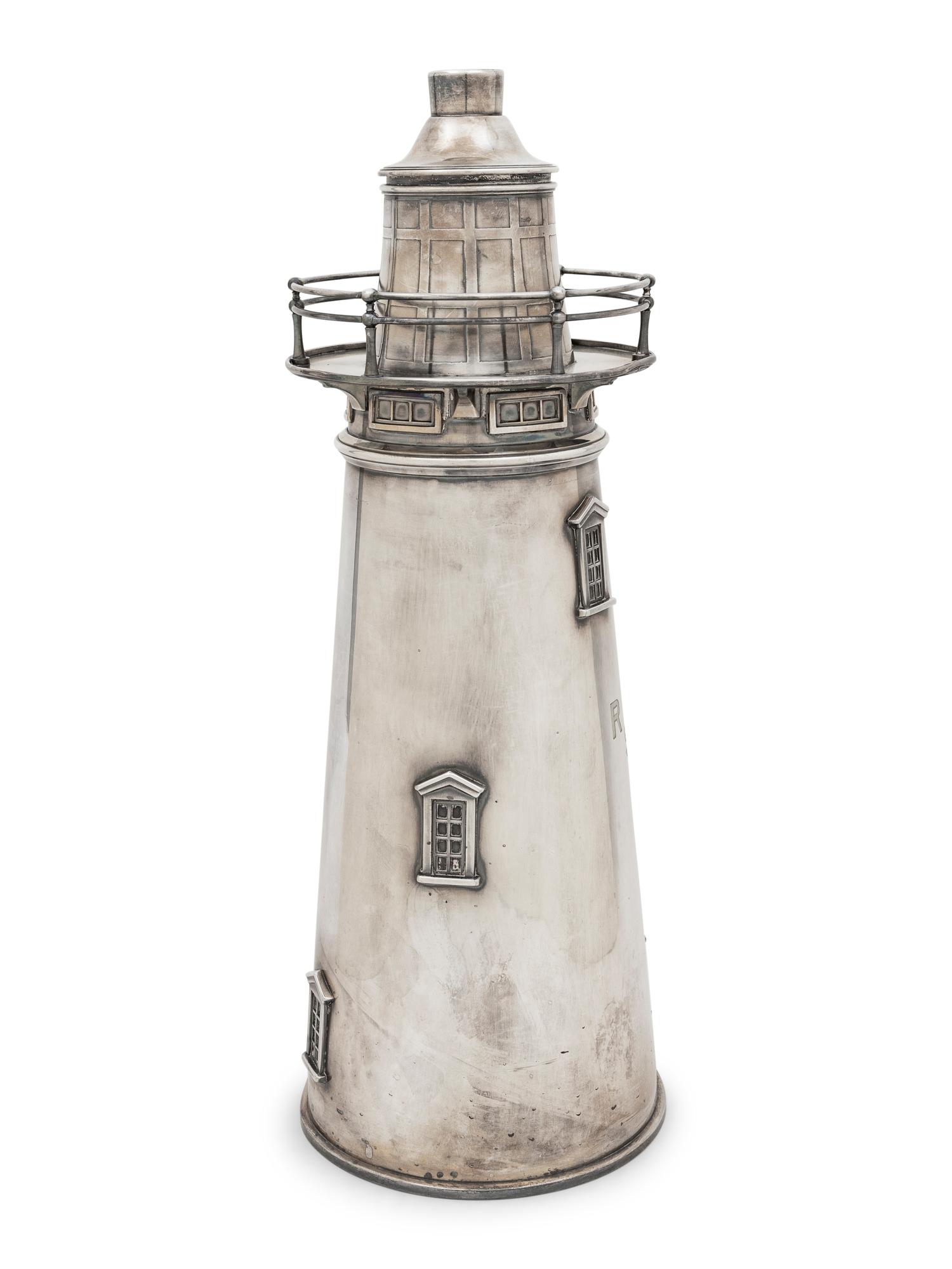A Large American Silver-Plate Lighthouse Cocktail Shaker