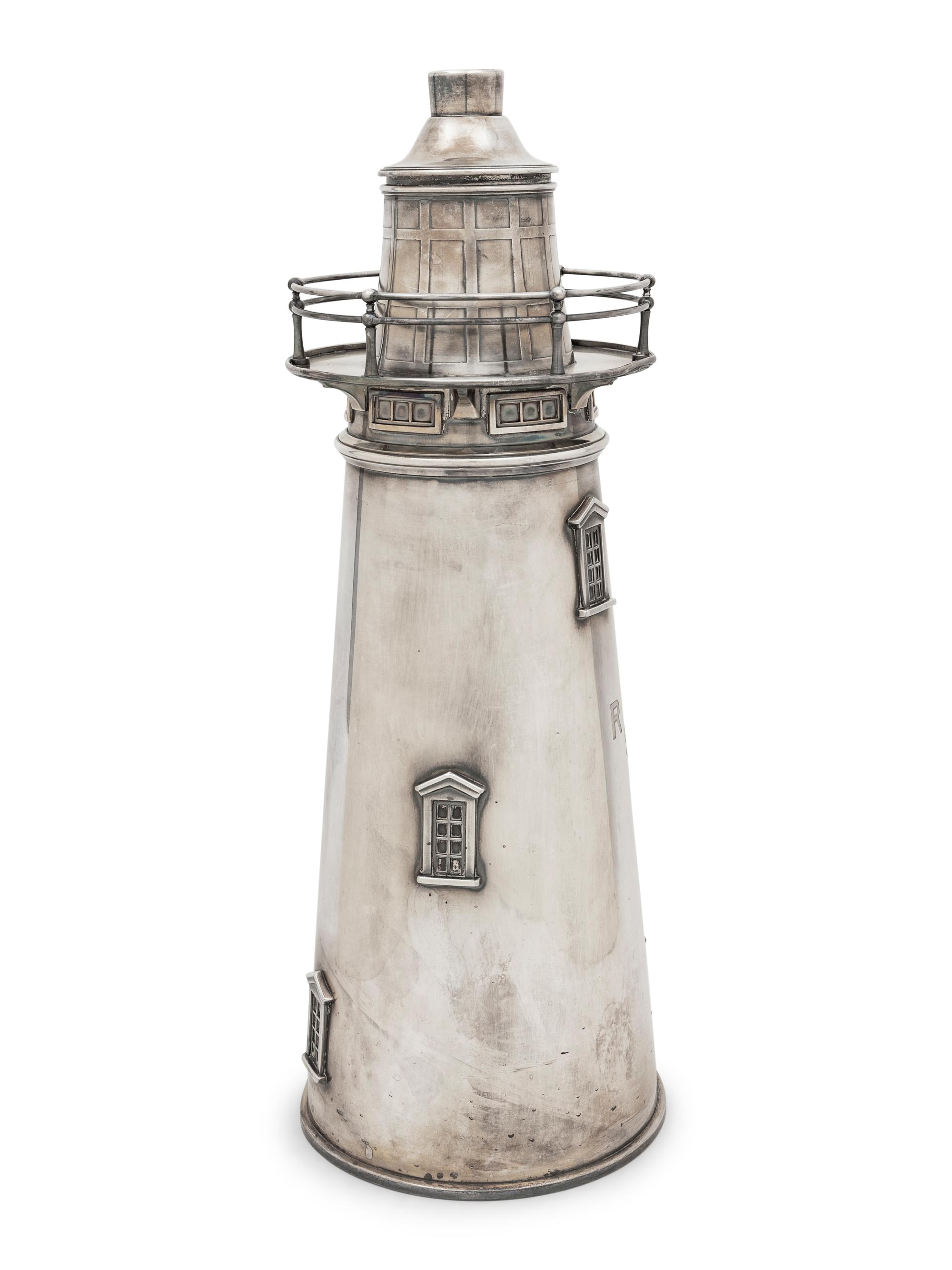 A Large American Silver-Plate Lighthouse Cocktail Shaker