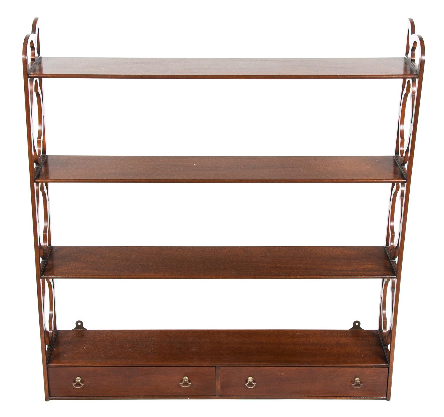 A George III Style Mahogany Hanging Etagere Height 33 x width 32 x depth 6 1/2 inches. — EARLY 20TH CENTURY