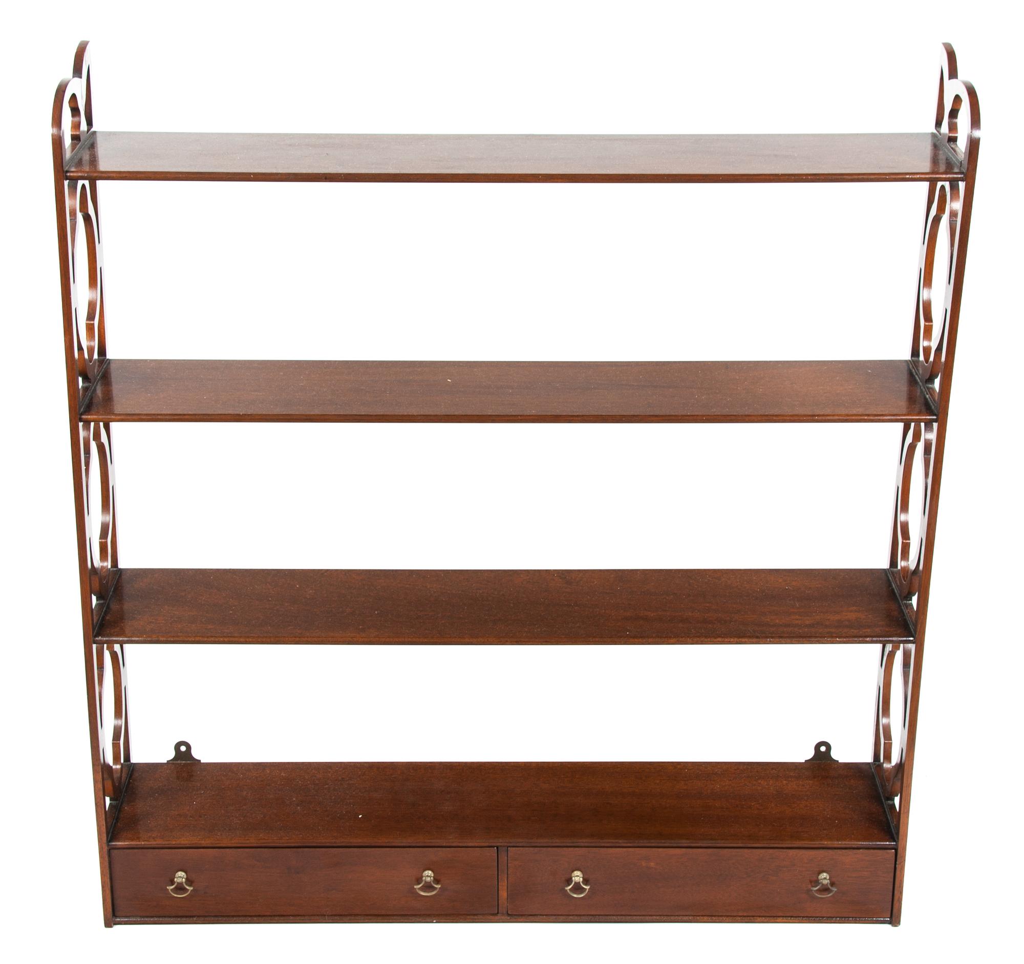 A George III Style Mahogany Hanging Etagere Height 33 x width 32 x depth 6 1/2 inches. — EARLY 20TH CENTURY
