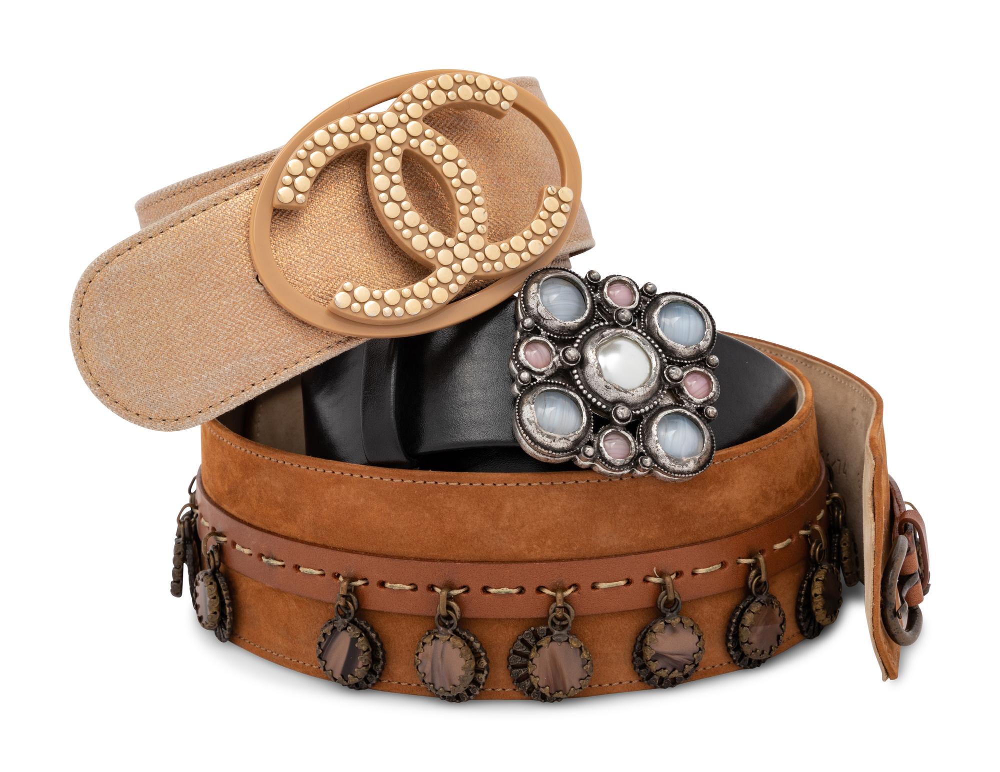 Three Designer Belts By Chanel and Oscar de la Renta