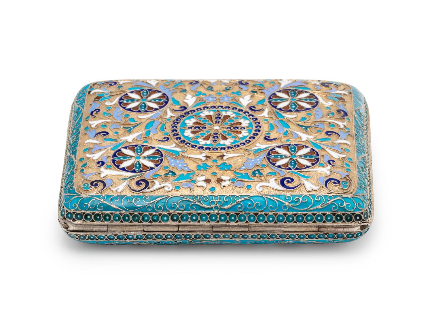 A Russian Silver-Gilt and Enamel Cigarette Case