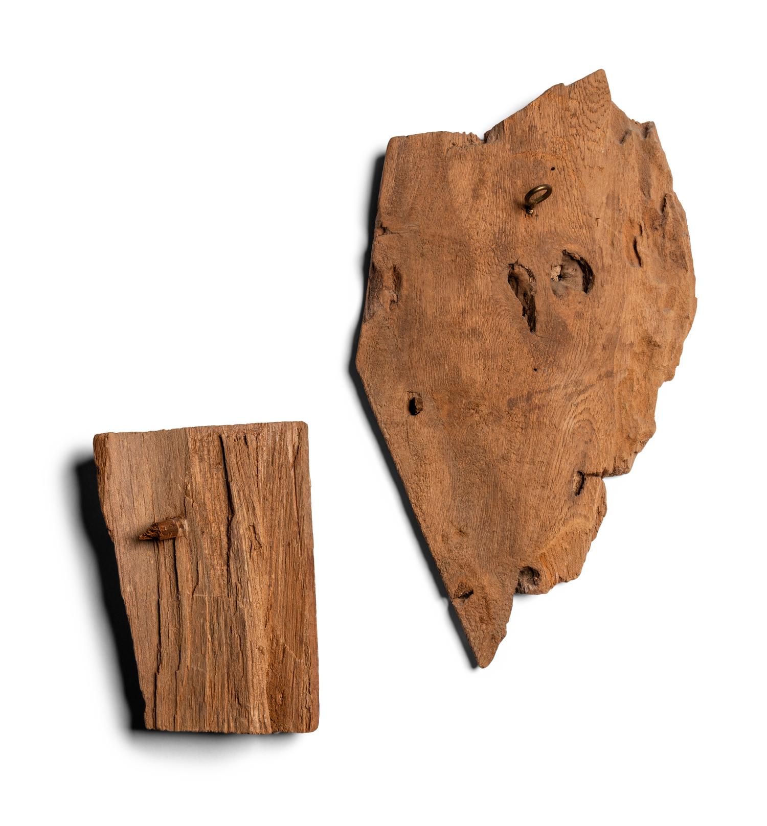 Two Egyptian Painted Wood Sarcophagus Fragments