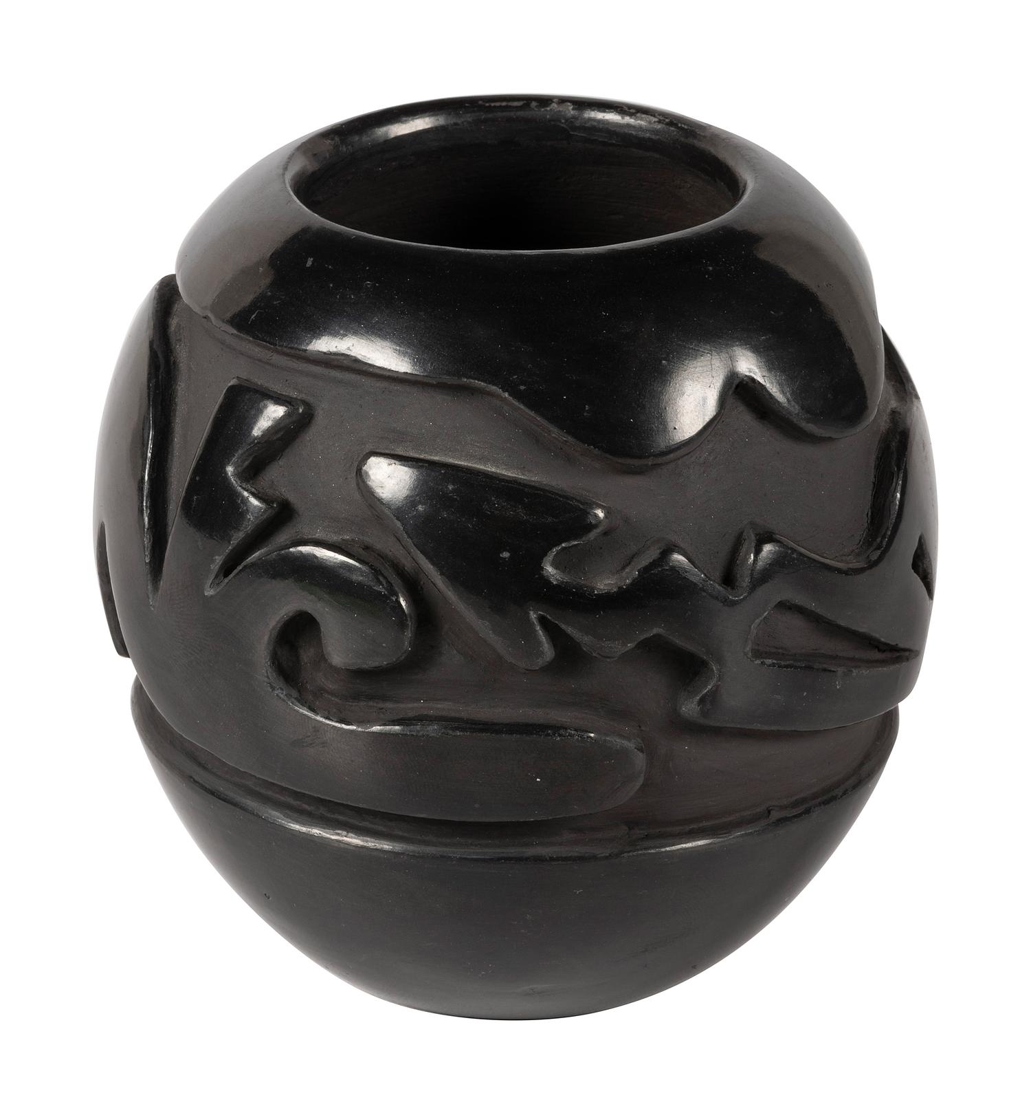 Deeply Carved Blackware Pottery Jar, with Avanyu