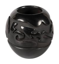 Deeply Carved Blackware Pottery Jar, with Avanyu