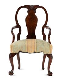 A George II Style Burl-Walnut Shepherd's Crook Claw-and-Ball Foot Armchair