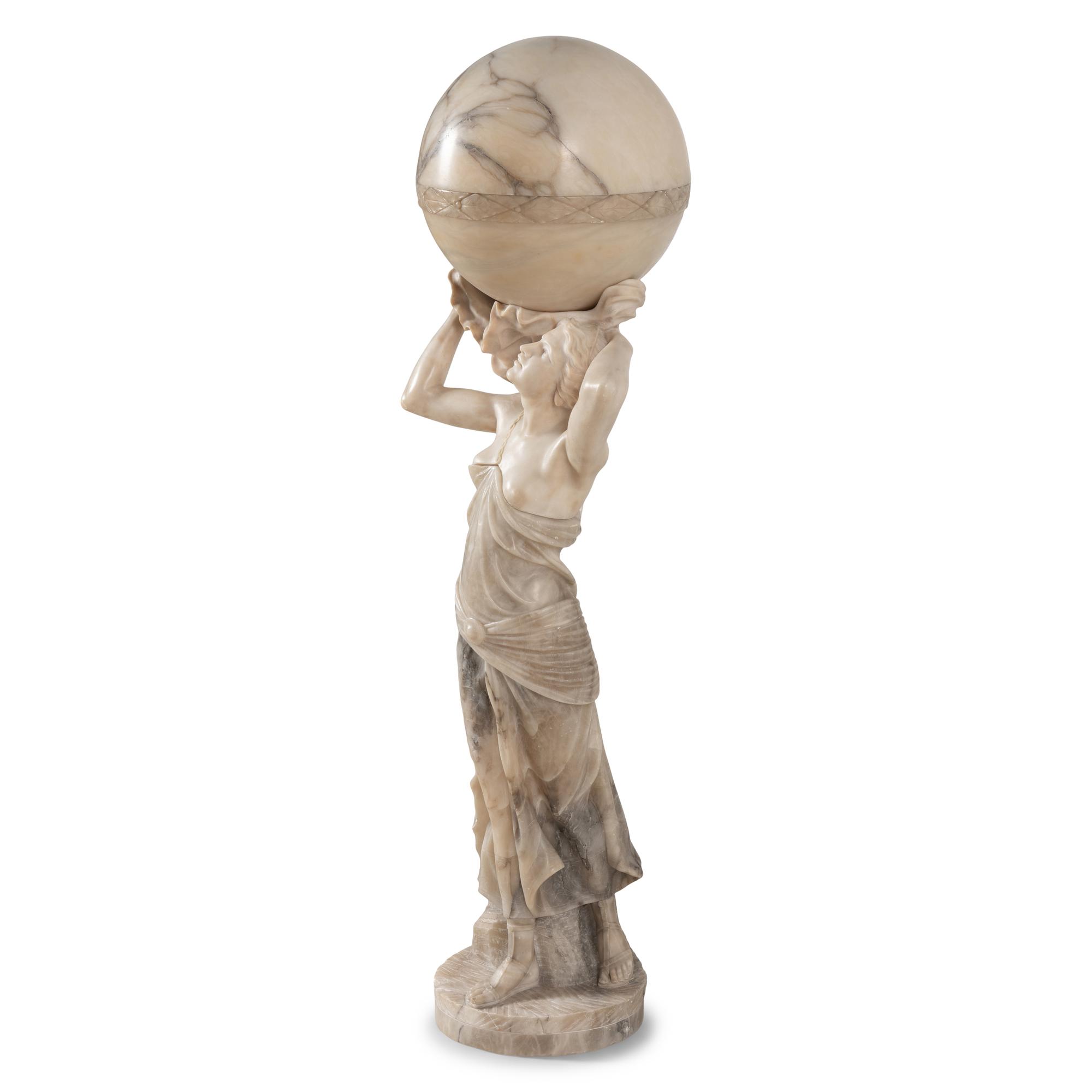 A Continental Carved Marble and Alabaster Figural Lamp