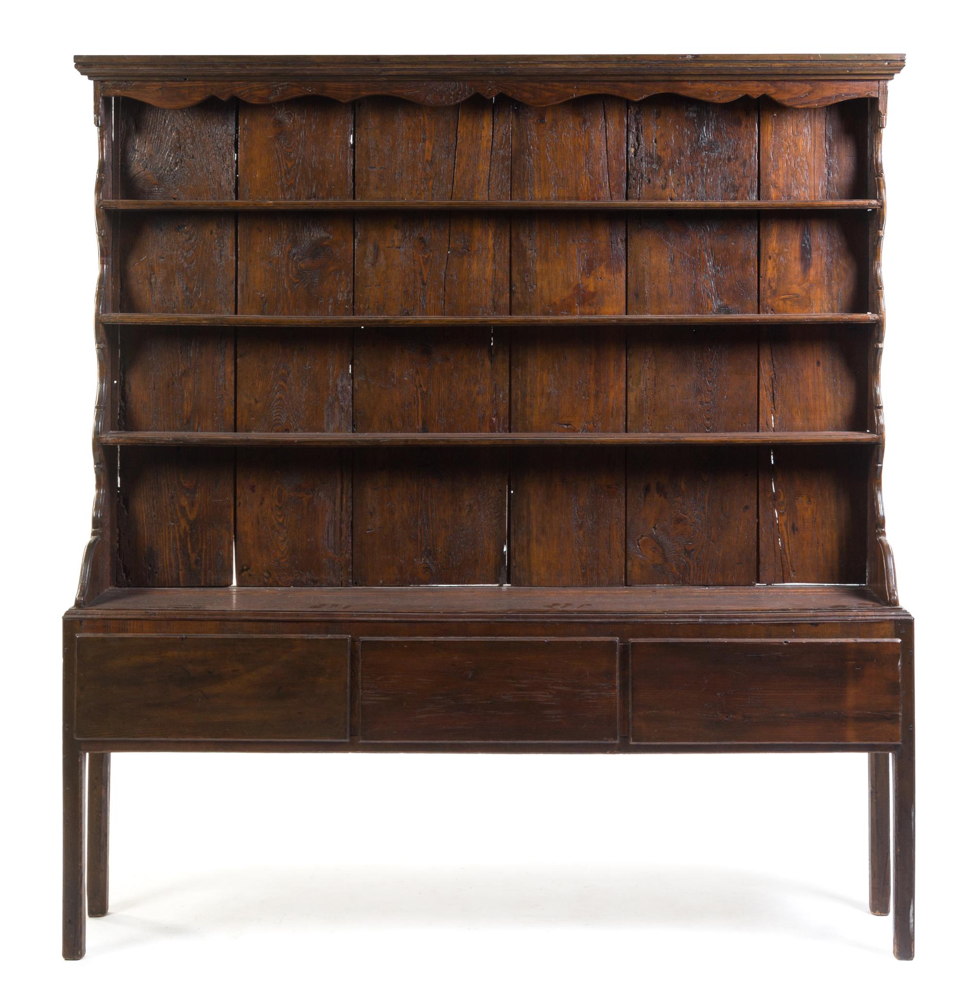 An Oak Welsh Dresser Height 75 1/2 x width 71 1/2 x depth 13 1/2 inches.