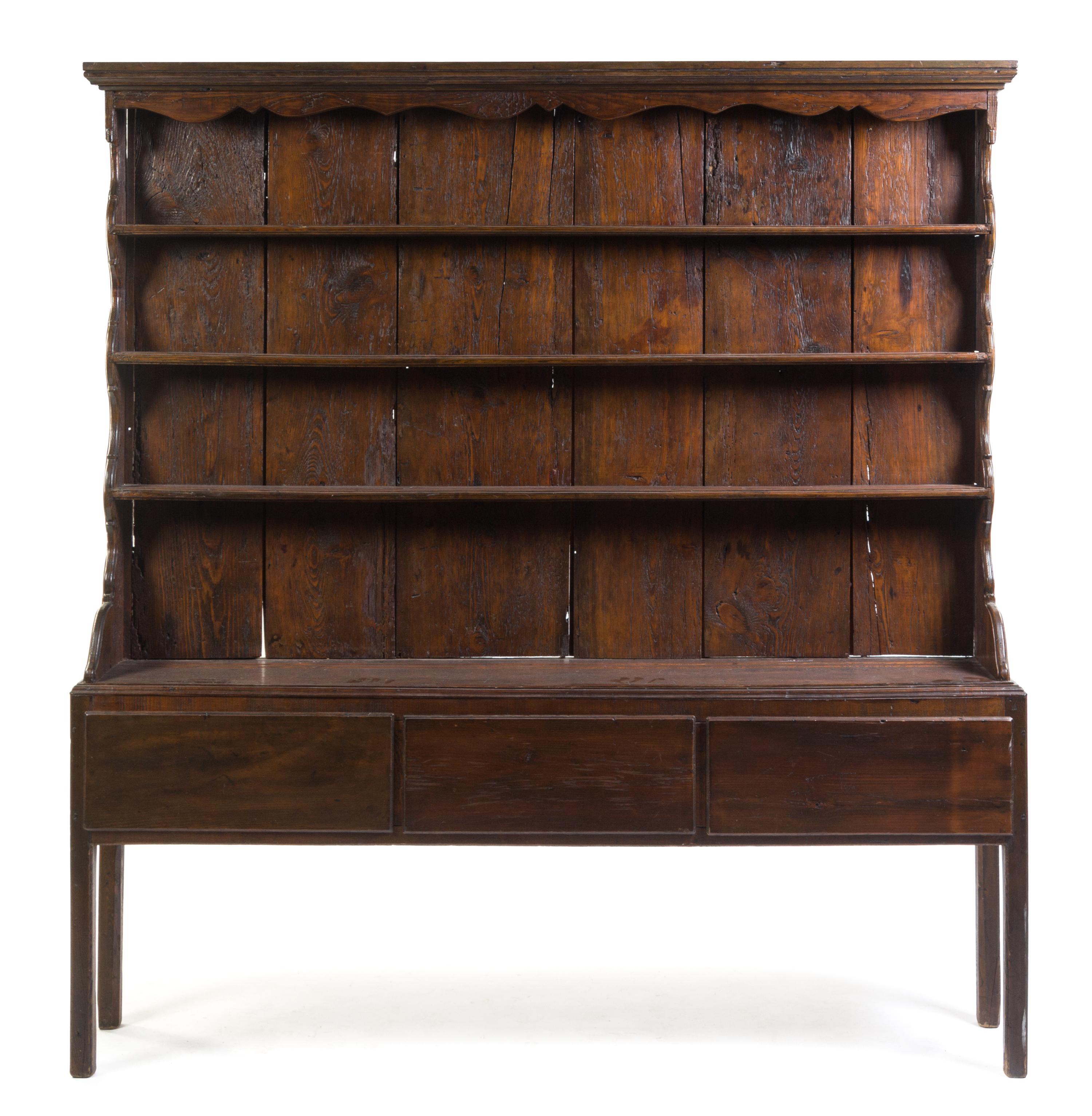 An Oak Welsh Dresser Height 75 1/2 x width 71 1/2 x depth 13 1/2 inches.