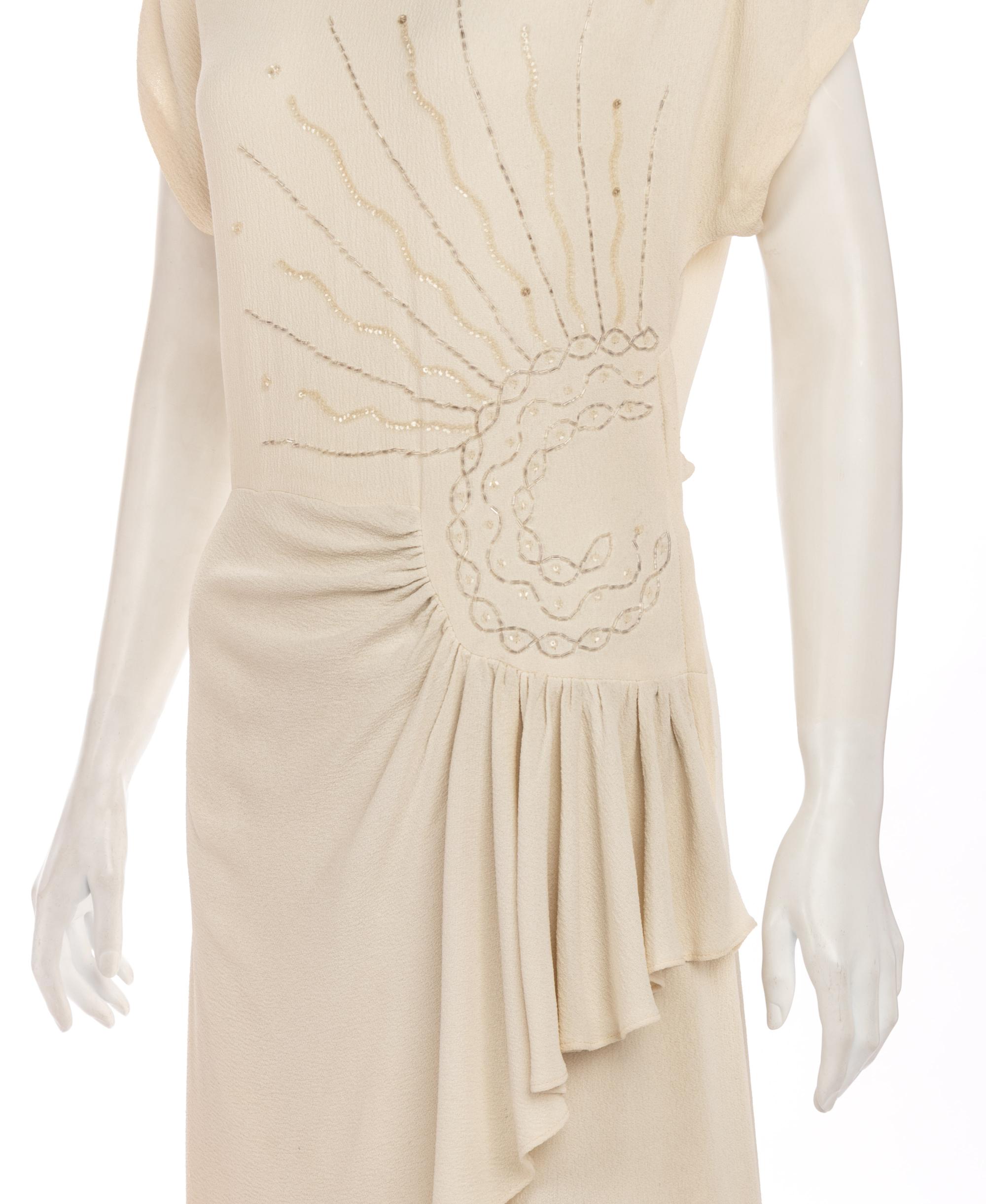 Three Dresses; One Draped White Dress, One Gold Lamé Dress, One White Beaded and Sequined Dress, 1940s
