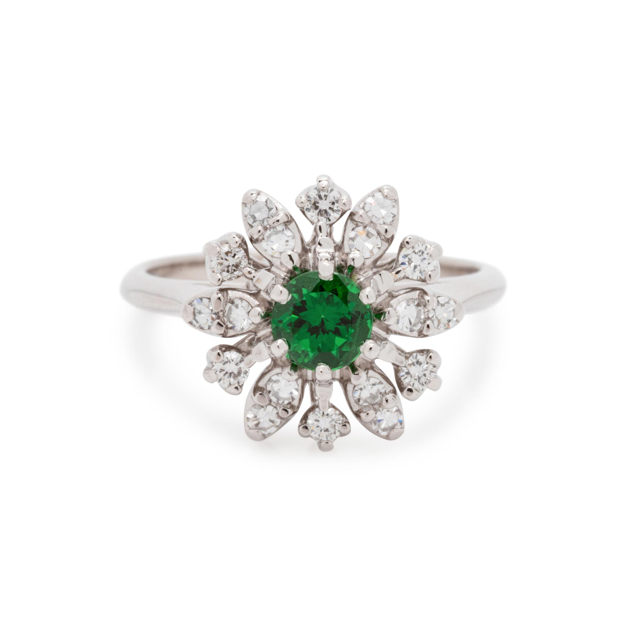 TSAVORITE GARNET AND DIAMOND RING