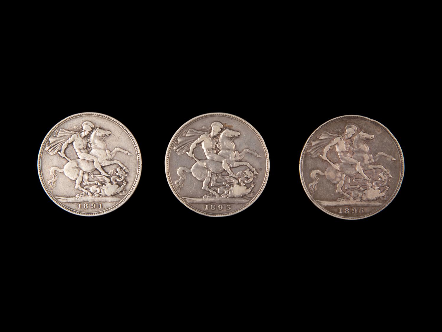 [GREAT BRITAIN] Three Queen Victoria Crowns (1891, 1893, 1895) ; Three Coins Total