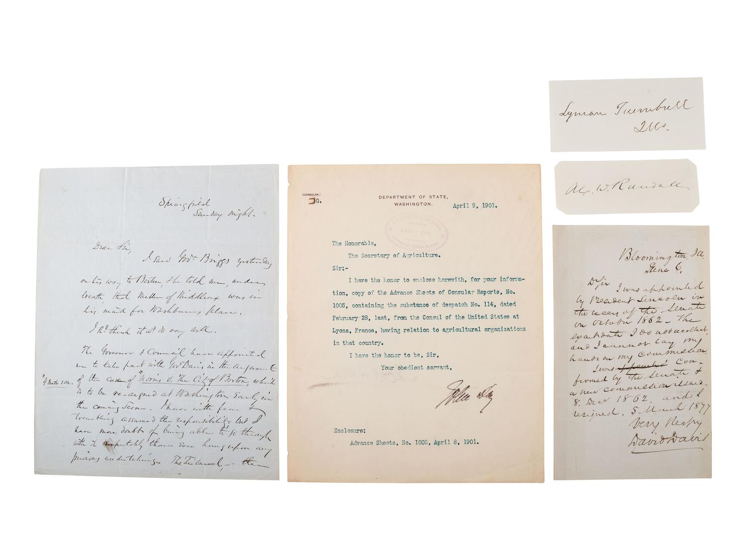[LINCOLN, Abraham (1809-1865)]. Autographs of Lincoln friends and associates, including: