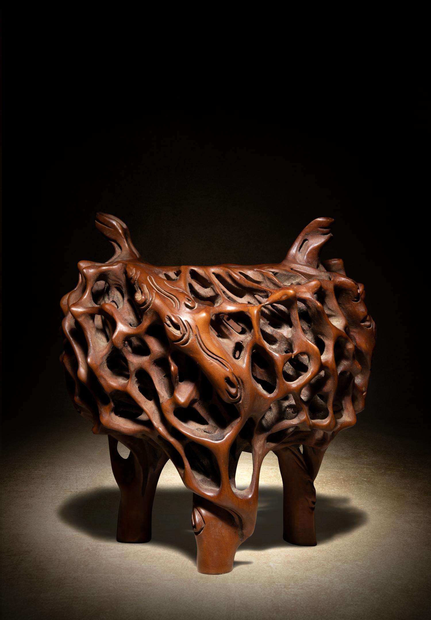 A Boxwood Root Form Incense Burner