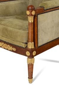 A Pair of Neoclassical Gilt Bronze Mounted Burlwood Bergères