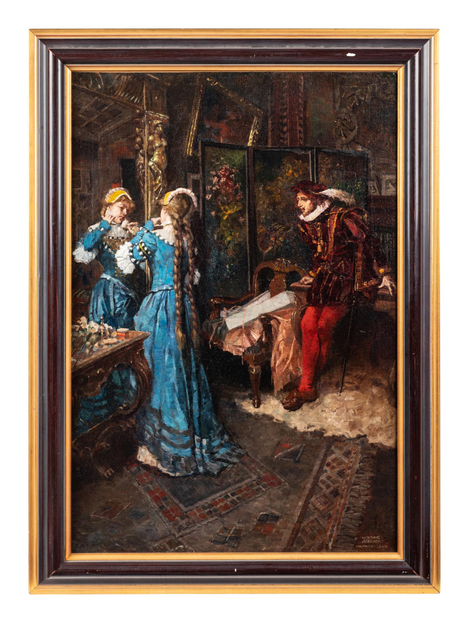 Courtier Watching Woman at Mirror