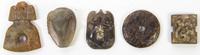 A Group of Five Carved Jade and Hardstone Articles Height of tallest 2 7/8 inches.