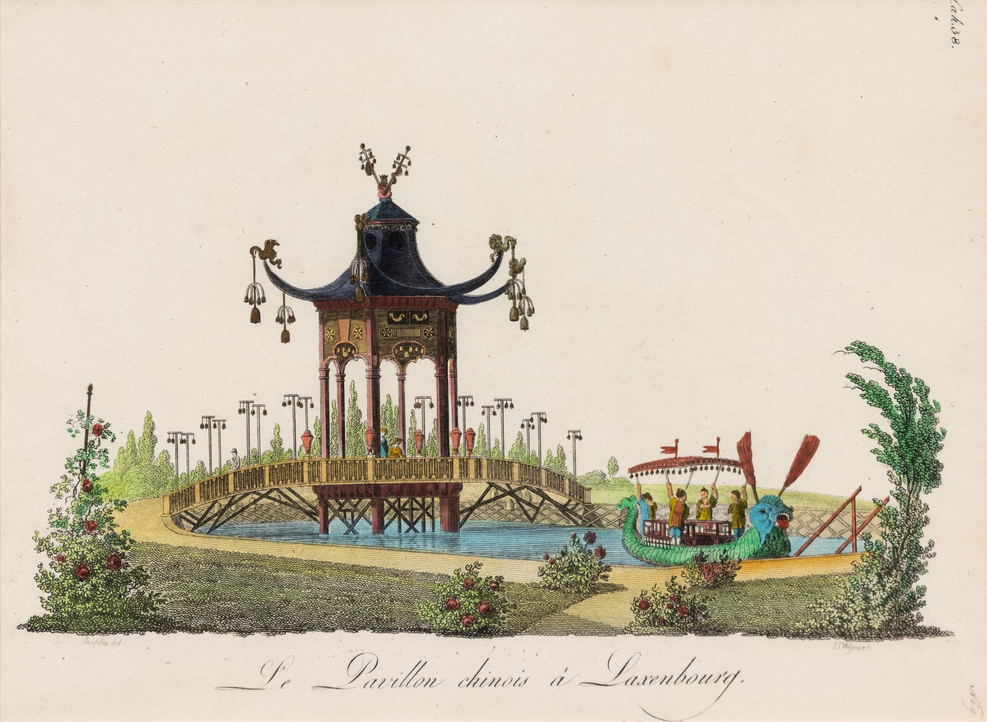 A Collection of Gilt Framed Hand Colored Engravings of Follies Framed size 12 3/8 x 15 3/8 inches. — 19TH CENTURY